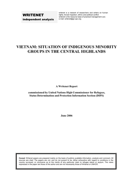 Vietnam: Situation of Indigenous Minority Groups in the Central Highlands