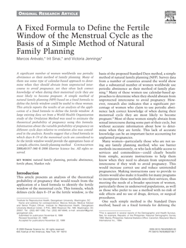 A Fixed Formula to Define the Fertile Window of the Menstrual Cycle As the Basis of a Simple Method of Natural Family Planning