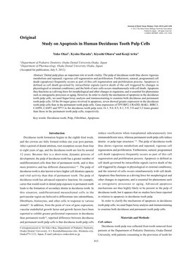 Study on Apoptosis in Human Deciduous Tooth Pulp Cells Original