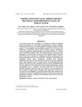 Formulation of Value Added Chicken Meatball with Different Level of Wheat Flour