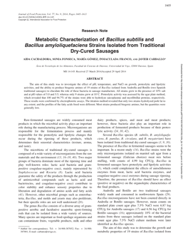 Metabolic Characterization of &lt;I&gt;Bacillus&lt;/I&gt;