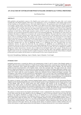 An Analysis of Contrasts Between English and Bengali Vowel Phonemes