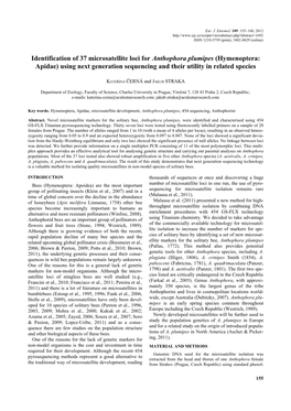 Identification of 37 Microsatellite Loci for Anthophora Plumipes (Hymenoptera: Apidae) Using Next Generation Sequencing and Their Utility in Related Species