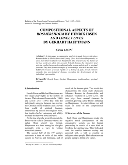 Compositional Aspects of Rosmersholm by Henrik Ibsen and Lonely Lives by Gerhart Hauptmann