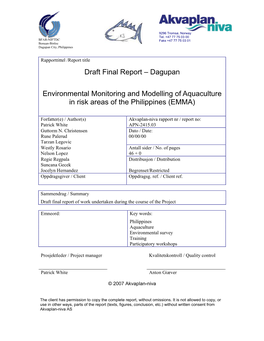 Draft Final Report – Dagupan Environmental Monitoring and Modelling of Aquaculture in Risk Areas of the Philippines (EMMA)