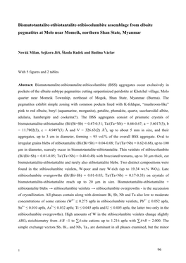 Bismutotantalite-Stibiotantalite-Stibiocolumbite Assemblage from Elbaite Pegmatites at Molo Near Momeik, Northern Shan State, Myanmar