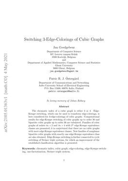 Switching 3-Edge-Colorings of Cubic Graphs Arxiv:2105.01363V1 [Math.CO] 4 May 2021