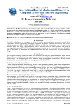 3G Telecommunication Networks Kajali Bansal Assistant Professor Computer Science & Engineering Dept