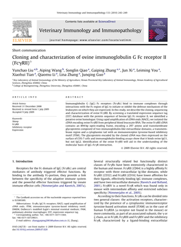 Cloning and Characterization of Ovine Immunoglobulin G Fc Receptor II (Fcgrii)§ Veterinary Immunology and Immunopathology