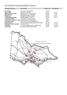 Location of Major Training Venues