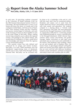 Report from the Alaska Summer School Mccarthy, Alaska, USA, 5–15 June 2018