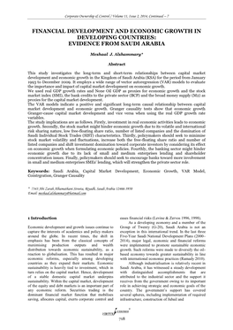 Financial Development and Economic Growth in Developing Countries: Evidence from Saudi Arabia