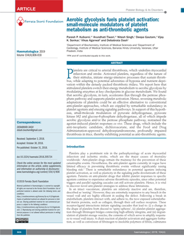 Aerobic Glycolysis Fuels Platelet Activation: Small-Molecule Modulators of Platelet Metabolism As Anti-Thrombotic Agents