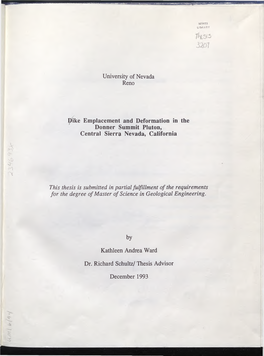 University of Nevada Reno Dike Emplacement and Deformation In