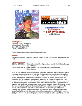 Teacher's Guide for Quiet Hero the Ira Hayes Story