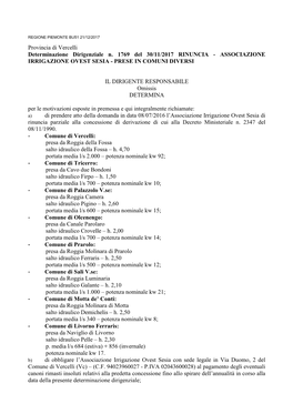 Provincia Di Vercelli Determinazione Dirigenziale N