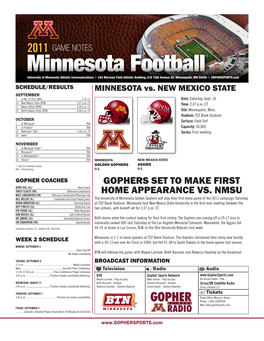 Gophers Set to Make First Home Appearance Vs. Nmsu