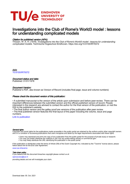 Investigations Into the Club of Rome's World3 Model : Lessons for Understanding Complicated Models