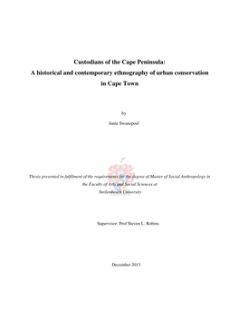 Custodians of the Cape Peninsula: a Historical and Contemporary Ethnography of Urban Conservation in Cape Town