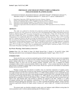 Phenoloy and Yield of Sweet Corn Landraces Influenced by Planting Dates