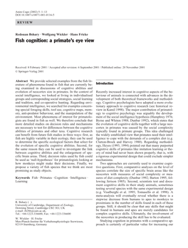 Fish Cognition: a Primate's Eye View