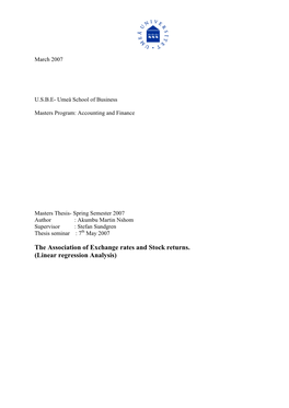 The Association of Exchange Rates and Stock Returns. (Linear Regression Analysis)