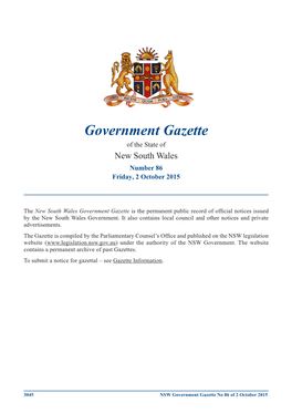 Government Gazette of the State of New South Wales Number 86 Friday, 2 October 2015