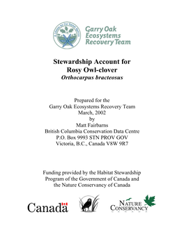 Stewardship Account for Rosy Owl-Clover Orthocarpus Bracteosus