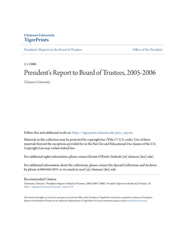 President's Report to Board of Trustees, 2005-2006 Clemson University