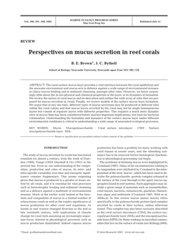 Perspectives on Mucus Secretion in Reef Corals