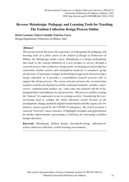Reverse Metadesign: Pedagogy and Learning Tools for Teaching the Fashion Collection Design Process Online