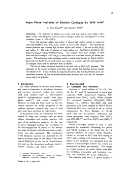 Vapor Phase Hydration of Ethylene Catalyzed by Solid Acids*