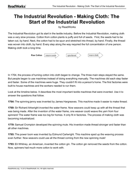 The Industrial Revolution - Making Cloth: the Start of the Industrial Revolution