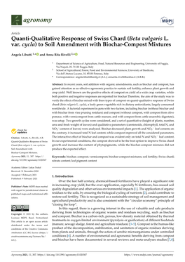 Quanti-Qualitative Response of Swiss Chard (Beta Vulgaris L. Var. Cycla) to Soil Amendment with Biochar-Compost Mixtures