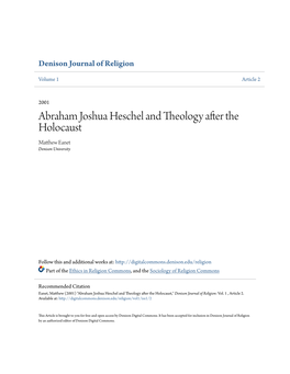 Abraham Joshua Heschel and Theology After the Holocaust Matthew Ae Net Denison University
