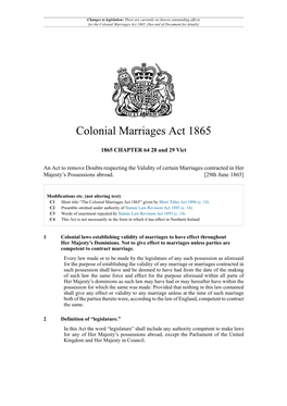 Colonial Marriages Act 1865