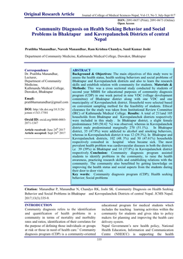 Community Diagnosis on Health Seeking Behavior and Social Problems in Bhaktapur and Kavrepalanchok Districts of Central Nepal