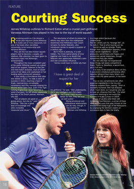 Willstrop Outlines to Richard Eaton What a Crucial Part Girlfriend Vanessa Atkinson Has Played in His Rise to the Top of World Squash
