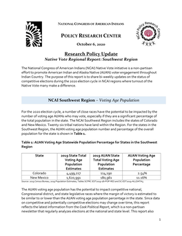 Research Policy Update Native Vote Regional Report: Southwest Region