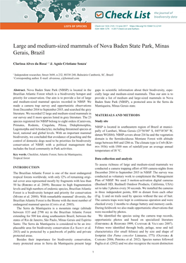 Large and Medium-Sized Mammals of Nova Baden State Park, Minas Gerais, Brazil