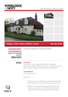 Little Totham, Maldon, Essex Monthly £650 RAYLEIGH OFFICE 01268