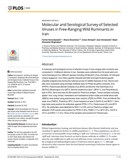 Molecular and Serological Survey of Selected Viruses in Free-Ranging Wild Ruminants in Iran