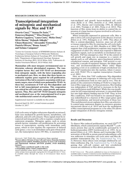 Transcriptional Integration of Mitogenic and Mechanical Signals by Myc and YAP