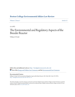 The Environmental and Regulatory Aspects of the Breeder Reactor, 2 B.C