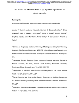 1 Loss of ELK1 Has Differential Effects on Age-Dependent Organ Fibrosis