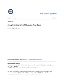 Joseph Smith and the Millenarian Time Table