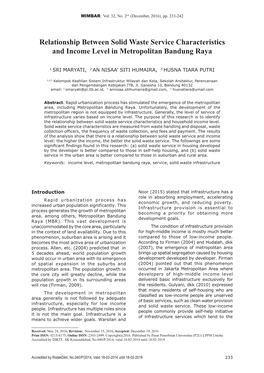 Relationship Between Solid Waste Service Characteristics and Income Level in Metropolitan Bandung Raya