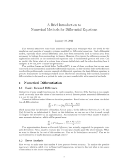 A Brief Introduction to Numerical Methods for Differential Equations