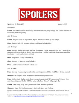 Spoilercast 11: Hallelujah! August 4, 2013