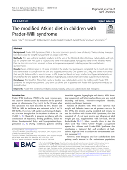 The Modified Atkins Diet in Children with Prader-Willi Syndrome